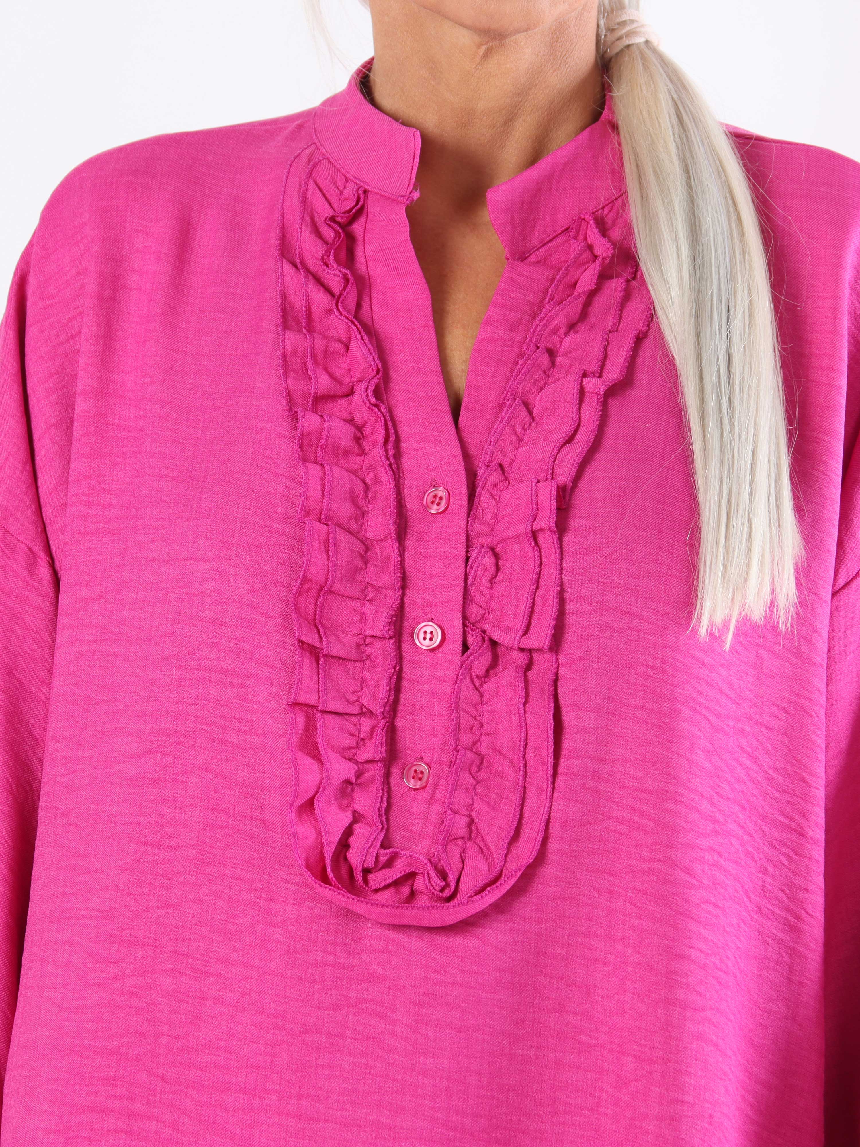 Cassia Plain - Plus size tunikakjole med flæser ved brystet